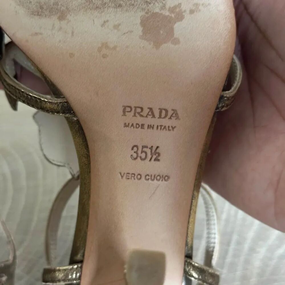 Vintage Women's Prada Milano Leather Gold Leaf High Heels Size 35.5 EU / 5 US - Picture 5 of 5
